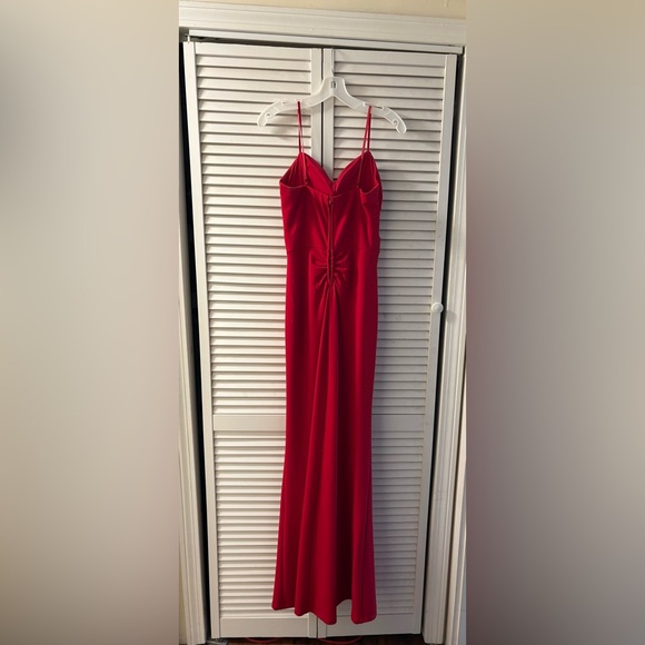 Red Spaghetti-Strap Ruched Prom Dress - Picture 3 of 4